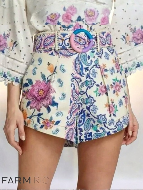 FARM Rio Pants - 🛍️SALE🛍️ FARM Rio Romantic Bandanas Belted High-Waist Embroidered Floral Shorts
